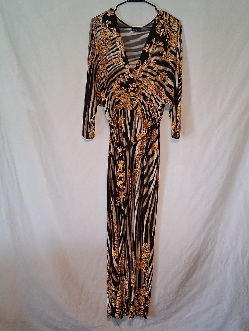 Women's Black and Gold Patterned Jumpsuit